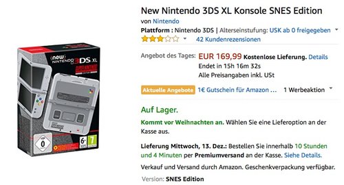 New Nintendo 3DS XL Konsole SNES Edition - jetzt 10% billiger New Nintendo 3DS XL Konsole SNES Edition - jetzt 10% billiger