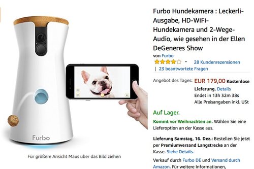 Furbo Hundekamera : Leckerli-Ausgabe, HD-WiFi-Hundekamera und 2-Wege-Audio - jetzt 40% billiger
