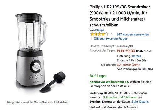 Philips HR2195/08 Standmixer - jetzt 16% billiger