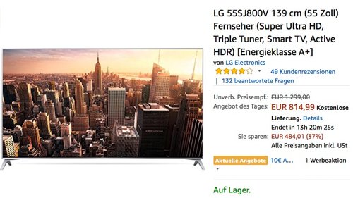 LG 55SJ800V 139 cm (55 Zoll) Fernseher  - jetzt 9% billiger LG 55SJ800V 139 cm (55 Zoll) Fernseher  - jetzt 9% billiger