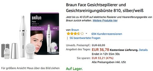 Braun Face Gesichtsepilierer und Gesichtsreinigungsbürste 810 - jetzt 14% billiger Braun Face Gesichtsepilierer und Gesichtsreinigungsbürste 810 - jetzt 14% billiger
