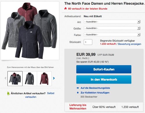  The North Face Herren Fleecejacke Alteo - jetzt 20% billiger