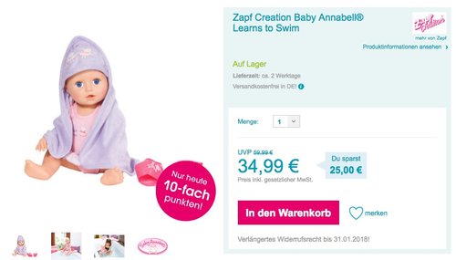 Zapf Creation Baby Annabell Learns to Swim - jetzt 13% billiger