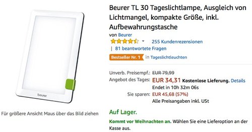 Beurer TL 30 Tageslichtlampe - jetzt 21% billiger Beurer TL 30 Tageslichtlampe - jetzt 21% billiger