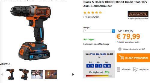 Black & Decker BDCDC18KST Smart Tech 18 V Akku-Bohrschrauber - jetzt 30% billiger