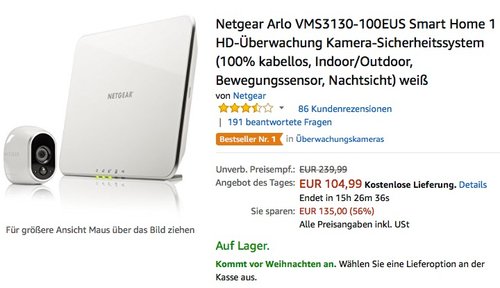 Netgear Arlo Smart Home 1 HD-Überwachung Kamera-Sicherheitssystem - jetzt 16% billiger Netgear Arlo Smart Home 1 HD-Überwachung Kamera-Sicherheitssystem - jetzt 16% billiger