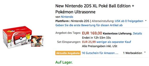 New Nintendo 2DS XL Poké Ball Edition + Pokémon Ultrasonne - jetzt 18% billiger New Nintendo 2DS XL Poké Ball Edition + Pokémon Ultrasonne - jetzt 18% billiger