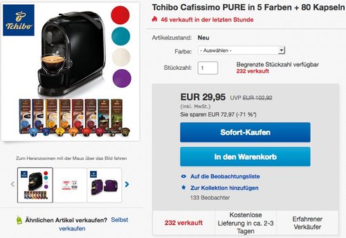 Tchibo Cafissimo Pure Kapselmaschine - jetzt 56% billiger Tchibo Cafissimo Pure Kapselmaschine - jetzt 56% billiger