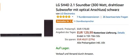LG SH4D 2.1 Soundbar - jetzt 13% billiger LG SH4D 2.1 Soundbar - jetzt 13% billiger