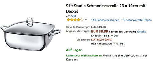 Silit Studio Schmorkasserolle  - jetzt 32% billiger