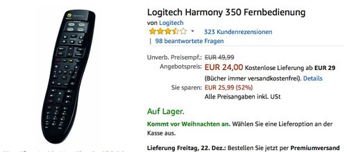 Logitech Harmony 350 Fernbedienung - jetzt 26% billiger
