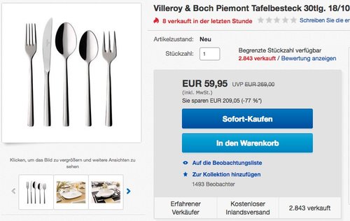 Villeroy & Boch Piemont Tafelbesteck 30tlg - jetzt 39% billiger