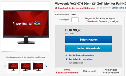 Viewsonic VA2407H 60cm (24 Zoll) Monitor - jetzt 8% billiger Viewsonic VA2407H 60cm (24 Zoll) Monitor - jetzt 8% billiger