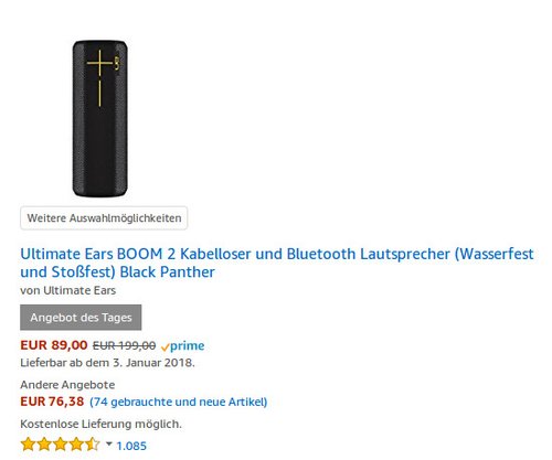 Ultimate Ears BOOM 2 Bluetooth Lautsprecher Black Panther - jetzt 30% billiger