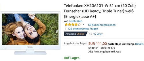 Telefunken XH20A101-W 51 cm (20 Zoll) Fernseher - jetzt 21% billiger