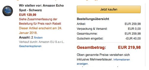 2 x Amazon Echo Spot - Schwarz - jetzt 15% billiger 2 x Amazon Echo Spot - Schwarz - jetzt 15% billiger