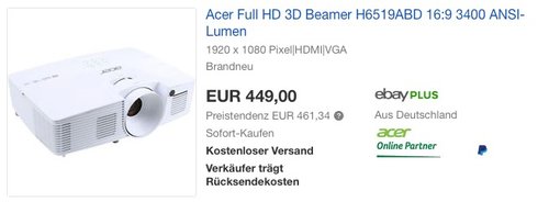Acer Full HD 3D Beamer H6519ABD - jetzt 16% billiger Acer Full HD 3D Beamer H6519ABD - jetzt 16% billiger