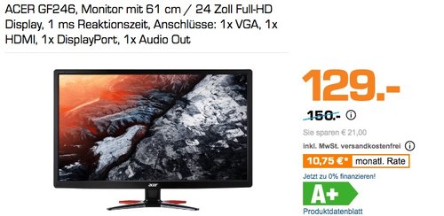 Acer GF246 61 cm (24 Zoll Full HD) Monitor - jetzt 12% billiger Acer GF246 61 cm (24 Zoll Full HD) Monitor - jetzt 12% billiger
