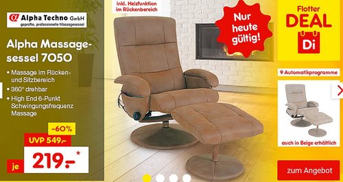 Alpha Relax Massagesessel 7050 mit Heizfunktion - jetzt 9% billiger