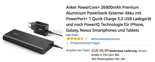 Anker PowerCore+ 26800mAh Premium Aluminium Powerbank - jetzt 16% billiger Anker PowerCore+ 26800mAh Premium Aluminium Powerbank - jetzt 16% billiger