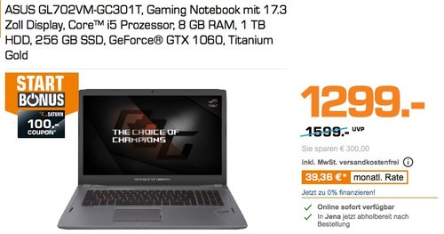 ASUS GL702VM-GC301T Gaming Notebook - jetzt 7% billiger