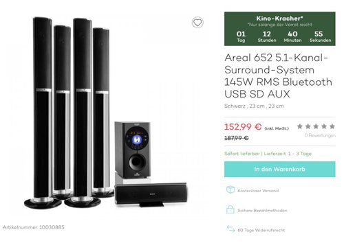 auna Areal 652 5.1-Surround Sound-System - jetzt 19% billiger auna Areal 652 5.1-Surround Sound-System - jetzt 19% billiger