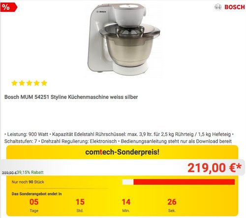 Bosch MUM 54251 Styline Küchenmaschine  - jetzt 6% billiger