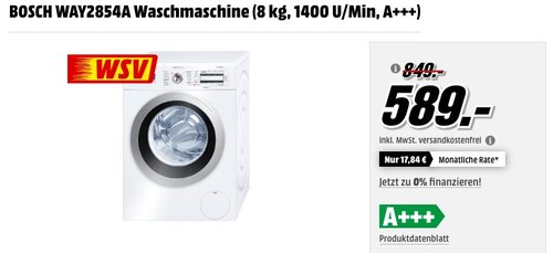 BOSCH WAY2854A Waschmaschine - jetzt 16% billiger BOSCH WAY2854A Waschmaschine - jetzt 16% billiger