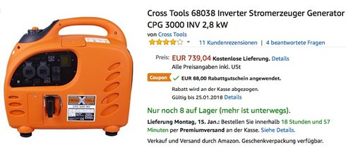 Cross Tools CPG 3000 INV Inverter Stromerzeuger - jetzt 12% billiger Cross Tools CPG 3000 INV Inverter Stromerzeuger - jetzt 12% billiger