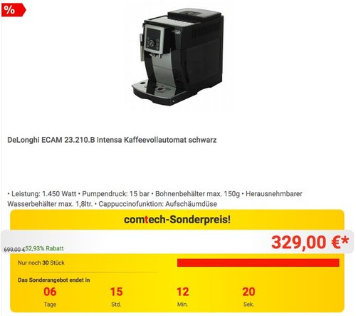 De'Longhi ECAM 23.210.B Kaffeevollautomat  - jetzt 11% billiger De'Longhi ECAM 23.210.B Kaffeevollautomat  - jetzt 11% billiger