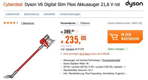 Dyson V6 Digital Slim Flexi Akku-Handstaubsauger Rot - jetzt 37% billiger