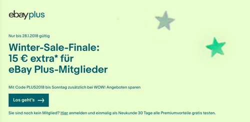 Ebay Winter-Sale-Finale: 15  extra ab 50 Mindestbestellwert bis zum 28.01.18 - jetzt 30% billiger Ebay Winter-Sale-Finale: 15  extra ab 50 Mindestbestellwert bis zum 28.01.18 - jetzt 30% billiger