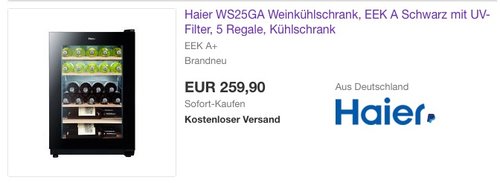 Haier WS25GA Weinkühlschrank - jetzt 35% billiger Haier WS25GA Weinkühlschrank - jetzt 35% billiger