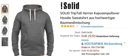 SOLID TripTall Herren Kapuzenpullover  - jetzt 25% billiger