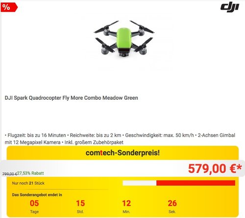 DJI Spark Fly More Combo - jetzt 3% billiger DJI Spark Fly More Combo - jetzt 3% billiger
