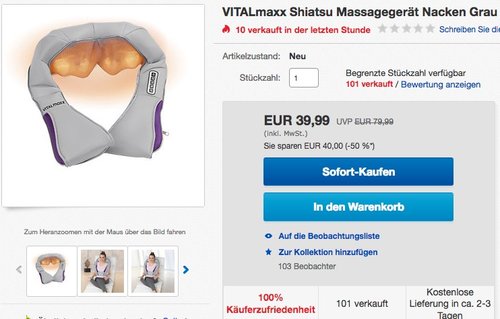 VITALmaxx Shiatsu Massagegerät Nacken - jetzt 17% billiger