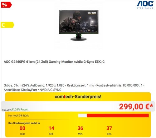 AOC G2460PG 24 Zoll Gaming-Monitor - jetzt 19% billiger