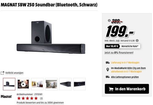 Magnat SBW 250 Soundbar - jetzt 28% billiger Magnat SBW 250 Soundbar - jetzt 28% billiger