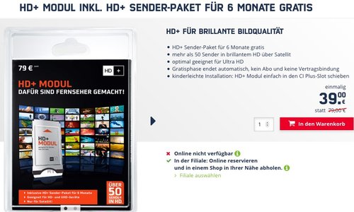 HD+ Modul inkl. HD+ Sender-Paket für 6 Monate gratis - jetzt 32% billiger