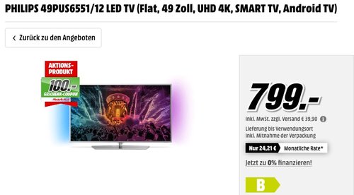 PHILIPS 49PUS6551/12 49 Zoll LED TV - jetzt 8% billiger