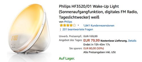 Philips HF3520/01 Wake-Up Light (Sonnenaufgangfunktion, digitales FM Radio, Tageslichtwecker) - jetzt 19% billiger