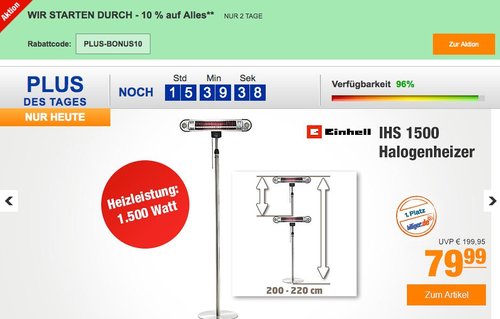 Einhell IHS 1500 Halogenheizer - jetzt 28% billiger