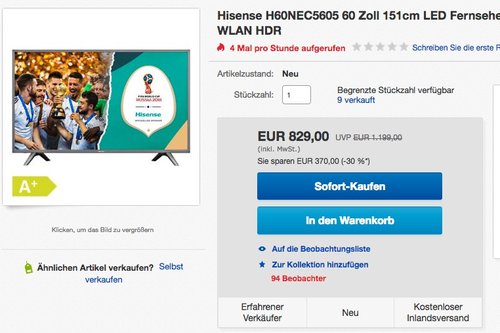 Hisense H60NEC5605 60 Zoll 151cm LED Fernseher 4K - jetzt 14% billiger