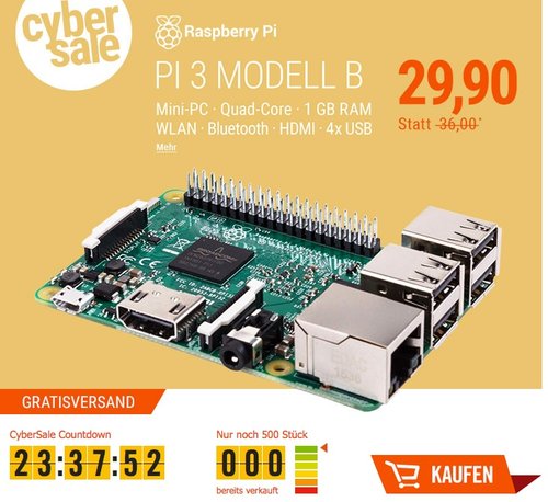   Raspberry Pi 3 Modell B 1 GB - jetzt 9% billiger