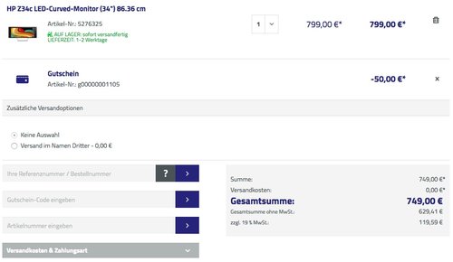 HP Z34c Curved-Monitor 34" - jetzt 6% billiger