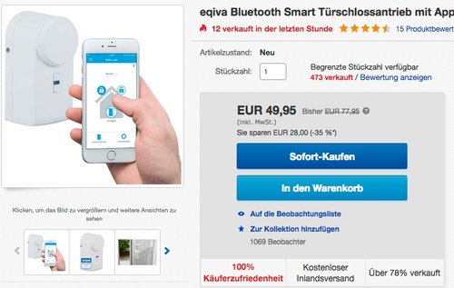 Eqiva Bluetooth Smart Türschlossantrieb - jetzt 10% billiger Eqiva Bluetooth Smart Türschlossantrieb - jetzt 10% billiger