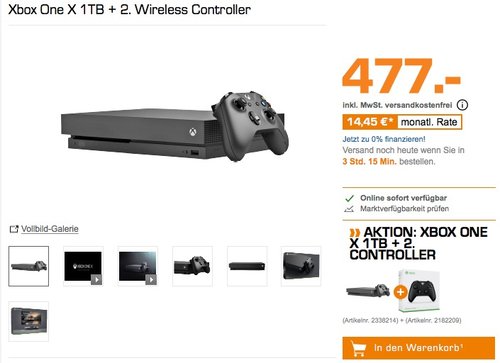 Xbox One X 1TB + 2. Wireless Controller - jetzt 9% billiger
