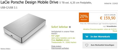 LaCie Porsche Design Mobile Drive 5 TB externe Festplatte - jetzt 9% billiger LaCie Porsche Design Mobile Drive 5 TB externe Festplatte - jetzt 9% billiger