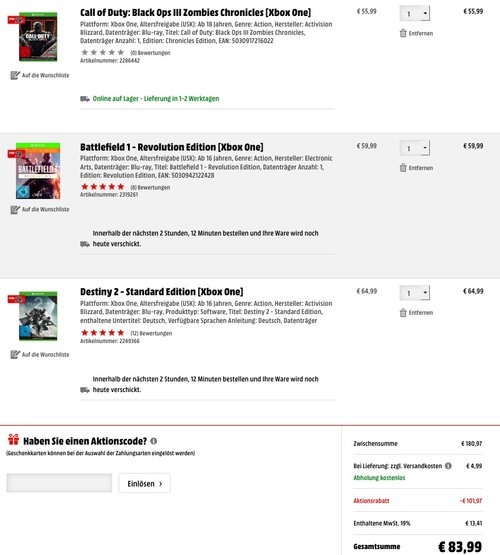 MediaMarkt- 3 Spiele für 79- Aktion - jetzt 21% billiger