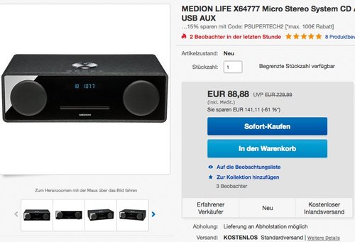 MEDION LIFE X64777 Micro Stereo System CD Anlage - jetzt 37% billiger